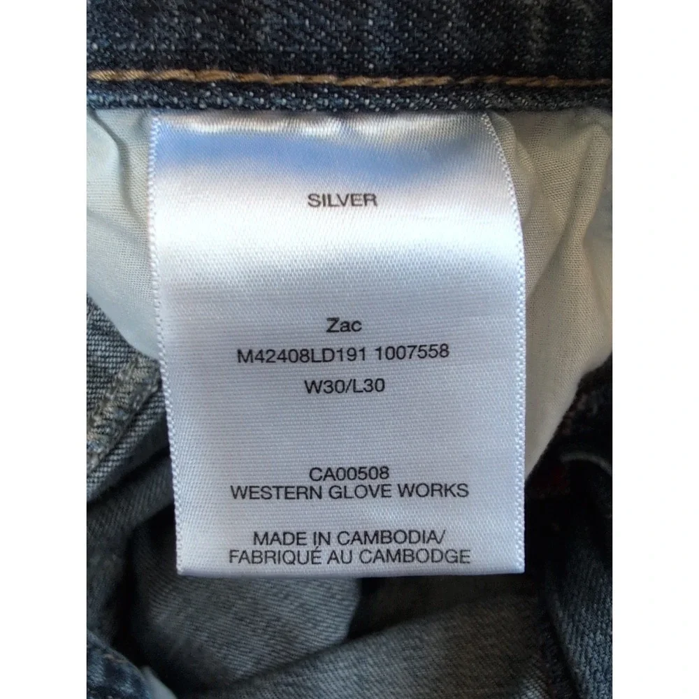 Silver Jeans Zac Mens 30x30 Relaxed Straight Leg Blue Denim Thick Stitch Stretch